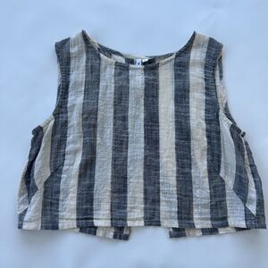 Osei Duro Womens Crop Linen Like Tank Split Back Wide Stripes Small Garmentory